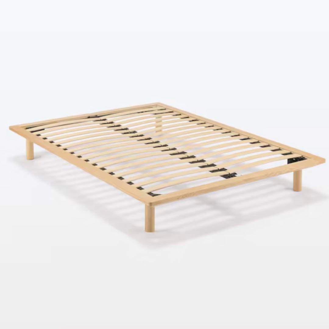 無印 木製ベッドフレーム オーク材突板 ダブル ヘッドボード付き