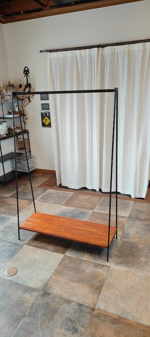 ハンガーラック アイアン アンティーク 棚板付 店舗什器 スチール シェルフ